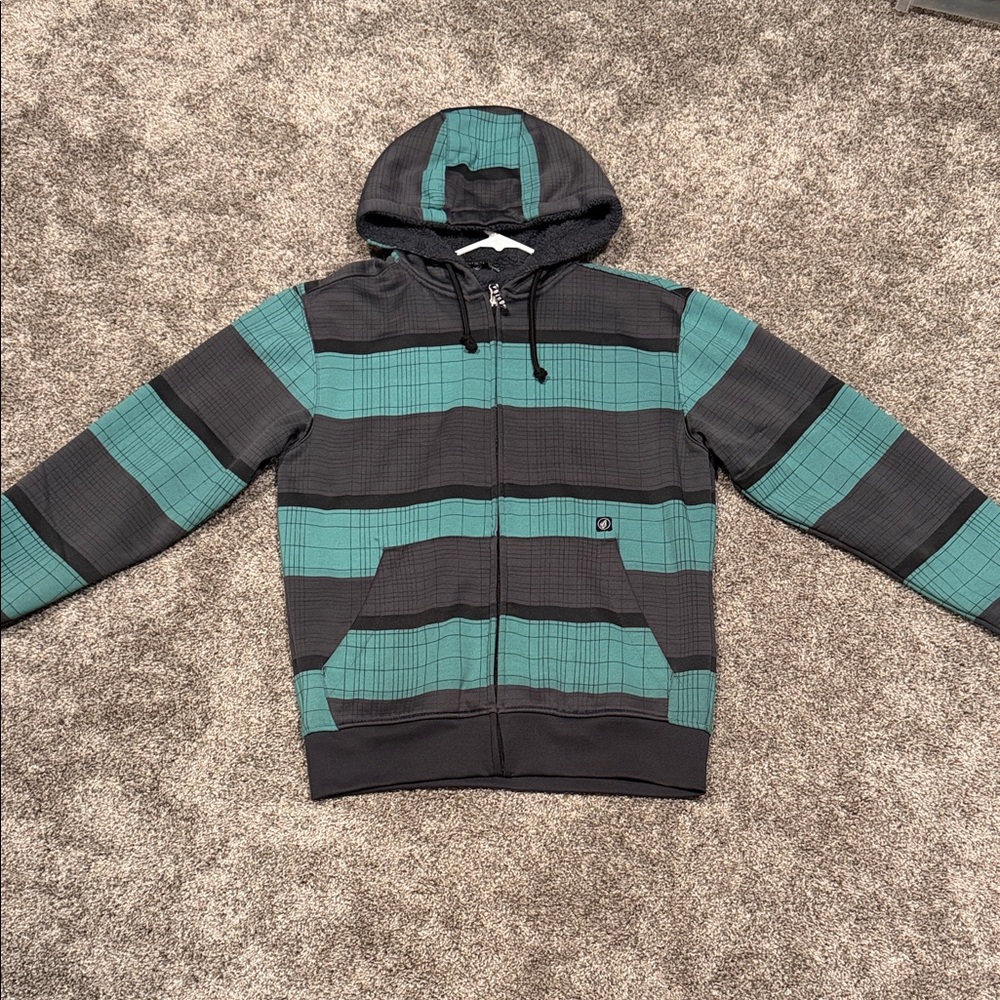 Volcom Teal and Black Infinite Zipper Hoodie